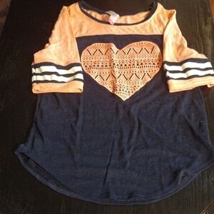 No Boundaries Orange and Blue Long Sleeve Tee with Heart Design​​